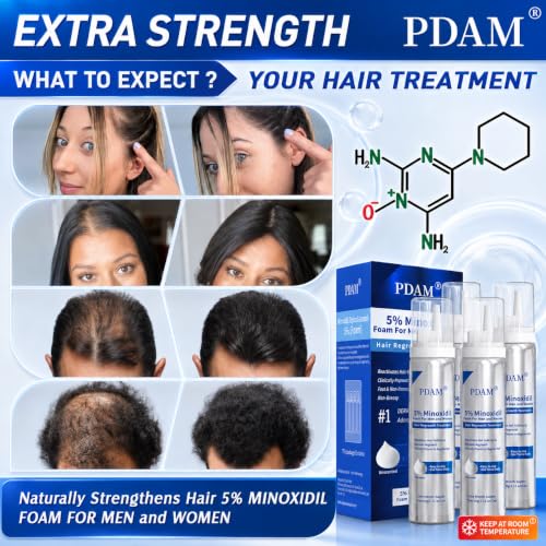 PDAM 5% Minoxidil Foam for Hair & Beard Growth - 4 Pack, 0.25 Fl Oz Each