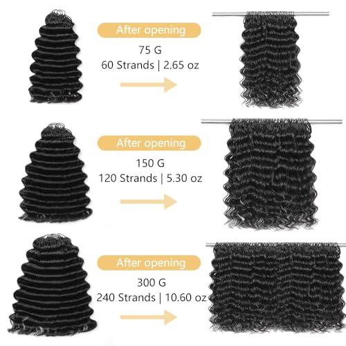 Human Crochet Hair 20 Inch Deep Ocean Wave Feather Bundles - Natural Black #1B