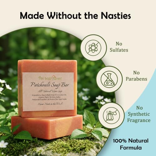 Natural Patchouli Soap Bar - Handmade, 4 Large 4.5 Oz Bars, USA