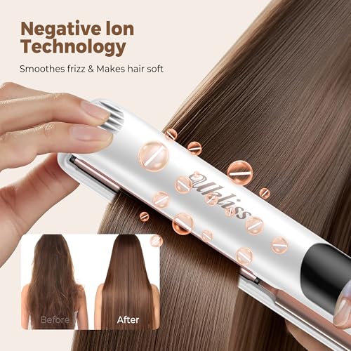 UKLISS 2-in-1 Hair Straightener & Curler - White & Pink, Titanium Flat Iron, 12 Temp, Auto Shut Off