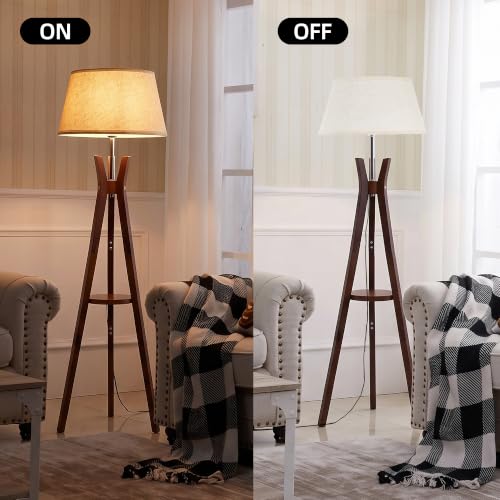 Walnut Floor Lamp with Shelves - 59 Inch Standing Lamp for Bedroom & Living Room - Booniture