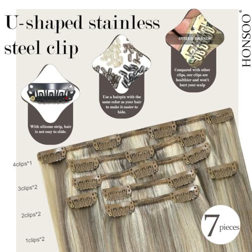 Clip-In Balayage Hair Extensions 12 Inch Blonde Mix - 70g 7pcs Honsoo