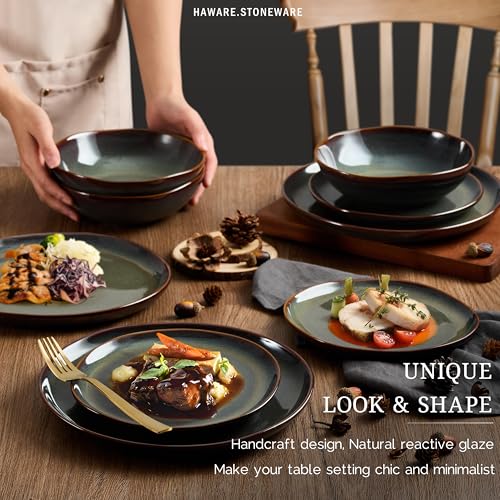 12-Piece Stoneware Dinnerware Set for 4 - Reactive Moss Green
