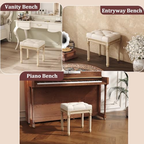 Yusong Upholstered Vanity Stool 17x13x18.6 Inches Beiged Small Bedroom Bench