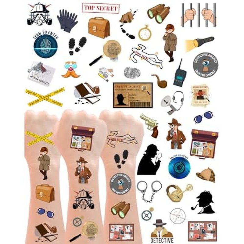 20 Sheets Spy Temporary Tattoos Stickers,196 Pieces Secret Agent Themed Tattoos Stickers Party Decoration favors for Kids Girl Boys Birthday Baby Shower Party Decoration Supplies