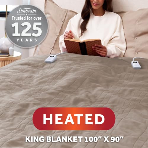 Sunbeam Electric Heated Blanket King Microplush Beige - Mushroom Variation