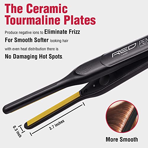 KISS Pencil Flat Iron & Heat Protector Spray Bundle - Ceramic Tourmaline Plates - 0.3" x 0.3" - 450F Max Temp - Straightens Short to Medium Hair