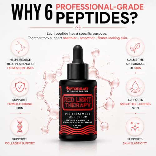 Red Light Therapy Pre-Treatment Serum with Peptides & Hyaluronic Acid - Hydrating Skin Booster 1 fl oz
