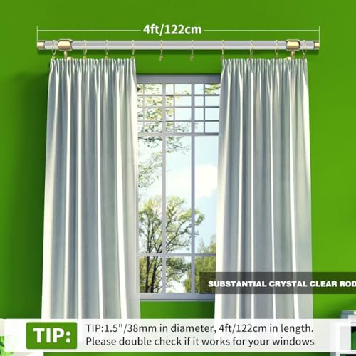 Gold 4FT Acrylic Curtain Rod Set for 48-Inch Windows - Clear Drapery Rod with Brackets