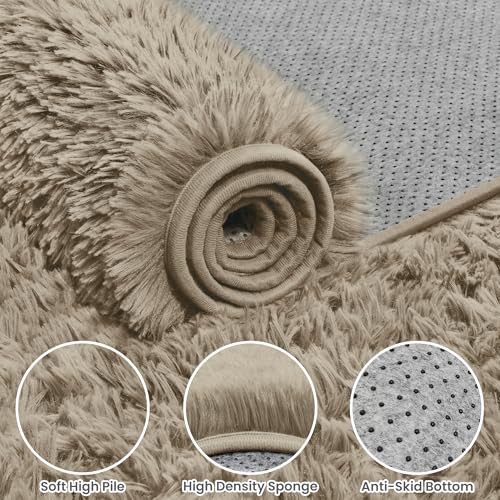 Fuzziness 8x10 Gray Camel Fluffy Shag Area Rug - Ultra Soft Living Room Carpet