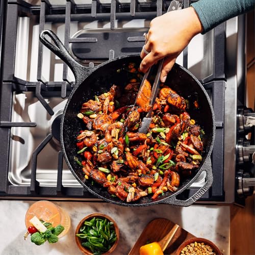 Cast Iron Wok - Pre-Seasoned 12.5 Inch Cooking Pan for Stovetop & Oven