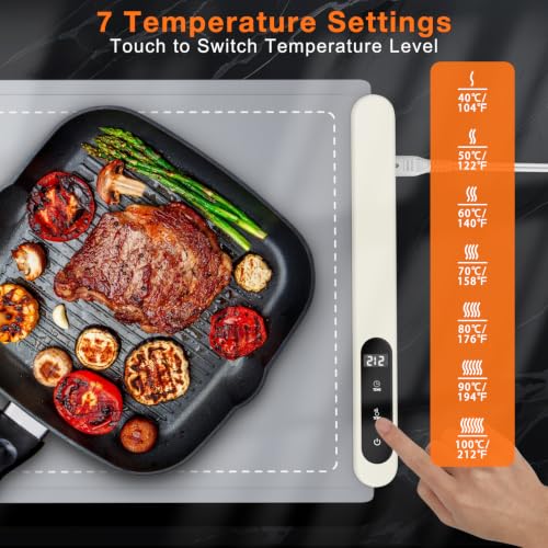 Extra Large Food Warming Mat 36x16 Inch Rapid Full Surface Heating Gray - Heat Resistant & Rollable Silicone Kitchen Warmer