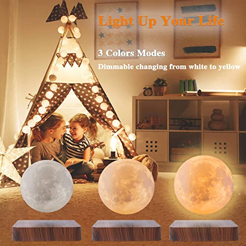 Levitating Moon Lamp - White Floating Spinning Luna Night Light with 3 Color Modes - Magnetic Desk Decor & Gift