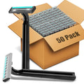 Disposable Razors Bulk for Men 50 Pack, Homeless Supplies Bulk, Twin Blade Mens Safety Travel Supply Shaving Razor, Face Beard Body Shavers for Hotel Camping Bathing (Black)