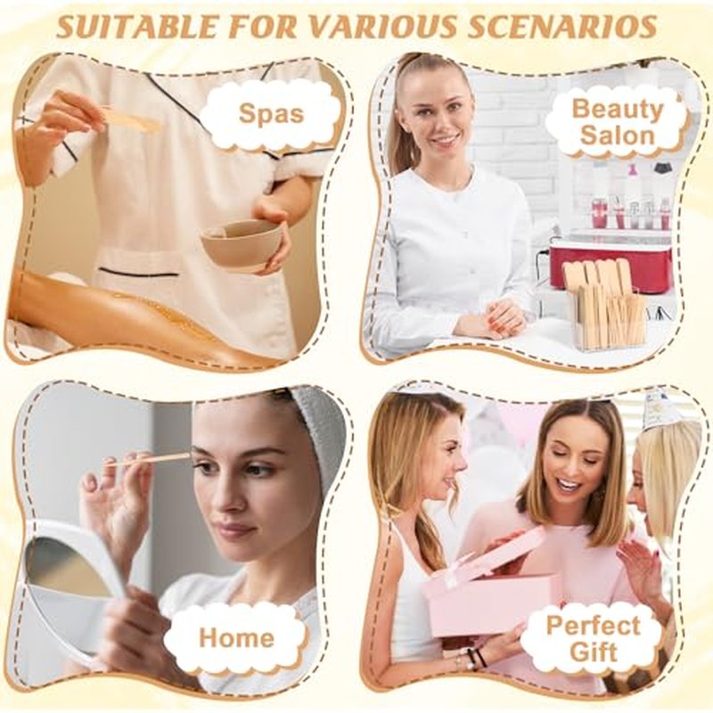 300 PCS 4 Style Waxing Sticks Wooden with Acrylic Organizer Assorted Wax Applicator Sticks Small Medium Large Popsicle Sticks Bulk Craft Sticks Jumbo for Body Legs Face WoodCraft Tongue Depressor