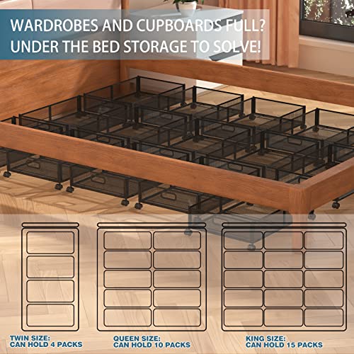 Uyokcnie Black Foldable Under Bed Storage Containers 4 Pack with Handles & Wheels