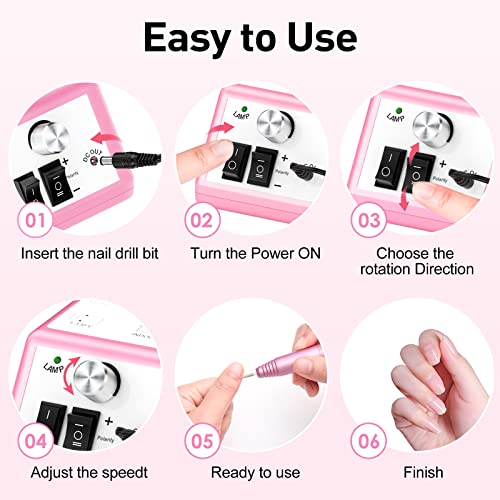 Professional 20000RPM Electric Nail Drill Pink - Manicure & Pedicure Tool