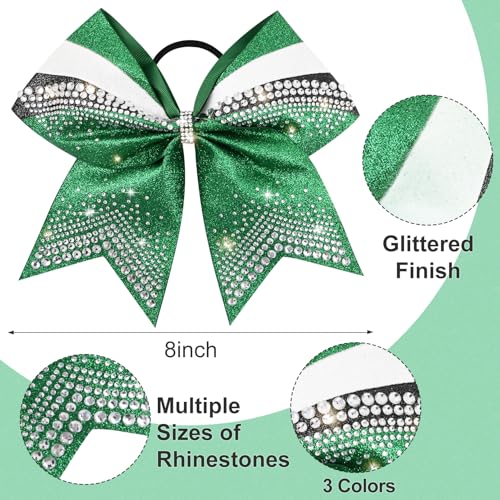 Deeka 6 pcs 7" Glitter Cheer Hair Bows for Girls with Rhinestones - Green/Black/White