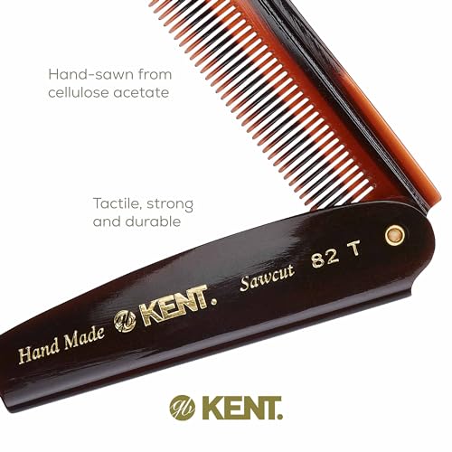 Kent 82T Handmade Folding Pocket Comb 3 Pack Tortoiseshell Fine Tooth Hair & Beard Comb