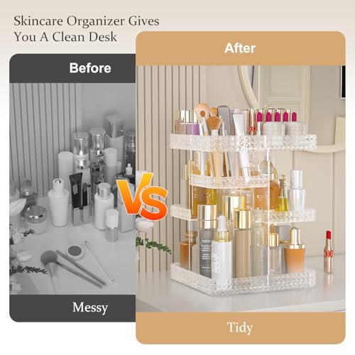 HEMTROY Clear Rotating Makeup Organizer with Brush Holder - Large Capacity Vanity Storage