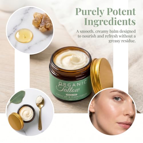 Organic Beef Tallow Face Moisturizer with Frankincense & Castor Oil - Hydrating Balm for Sensitive Skin