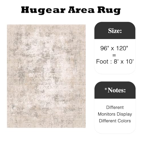 Beige Abstract Washable Area Rug 8x10 for Living Room - Non-Slip, Easy Clean
