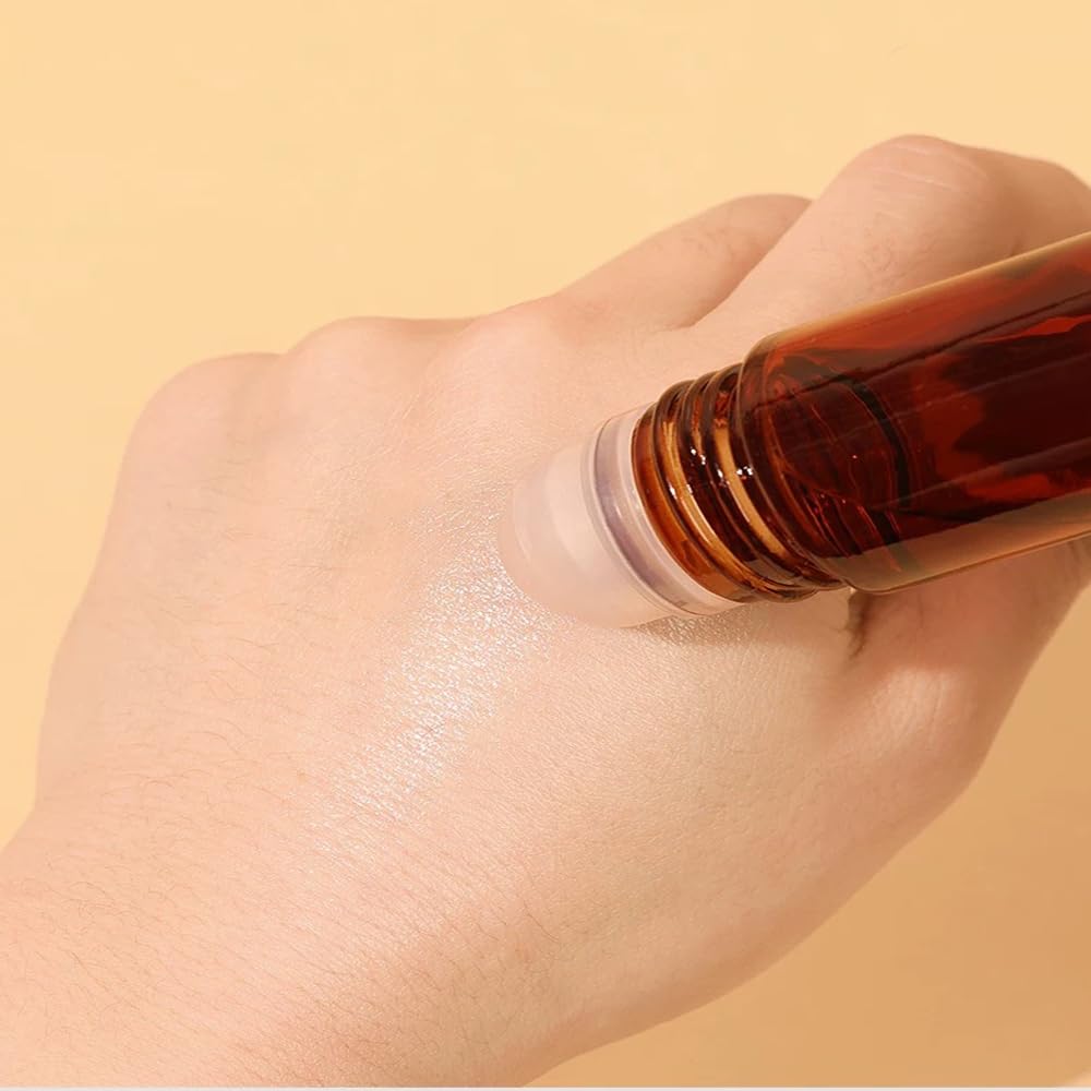 2 Pcs 50ml Glass Empty Roller Bottles, Deodorant Roll On Bottles Deodorant Containers,Roller ball deodorant container, Empty Roller Ball Bottles For Essential Oils Perfume Cosmetics (2pcs Round Brown)