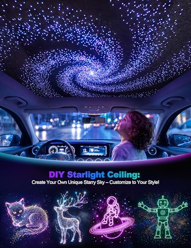 VOLISUN 16W Starlight Headliner Kit for Car – 550pcs PMMA Fiber Optics + 96 Meteor Fibers, 9.8ft, APP & Remote Control, RGBW Interior Ceiling Lights (Variation: 550pcs*0.03in*9.8ft+Meteor)