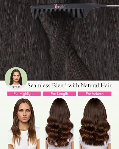 YoungSee Human Hair Tape-In Extensions Dark Brown 18 Inch Pack of 1 - Invisible Tape