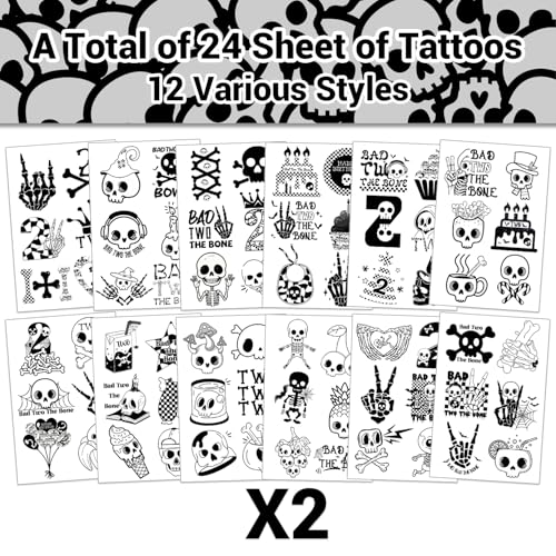 Bad Two the Bone Temporary Tattoos Stickers, Bad Two the Bone Birthday Decoration Boy Supplies Gifts for Boy Rock Music 2 Year Old Birthday Born to Rock Party