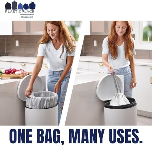 Custom Fit Trash Bags 13-17 Gallon White Tear-Resistant Drawstring Pack of 200 - Unscented Variation