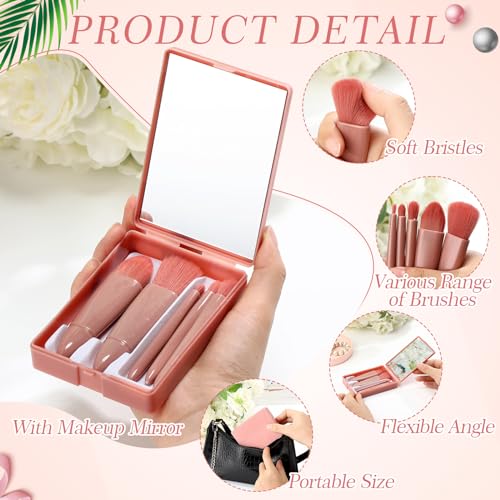 Travel Makeup Brush Set with Mirror - Pink 12-Piece Bridal & Bridesmaid Gift