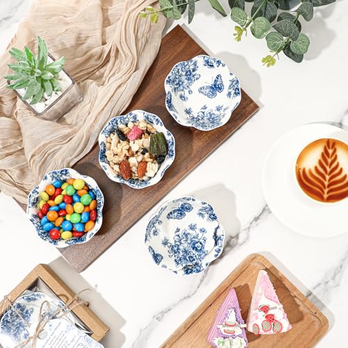 Teenyyou 50 Pack Small Ceramic Bowls - Blue Floral Wedding Favors & Holiday Party Serveware