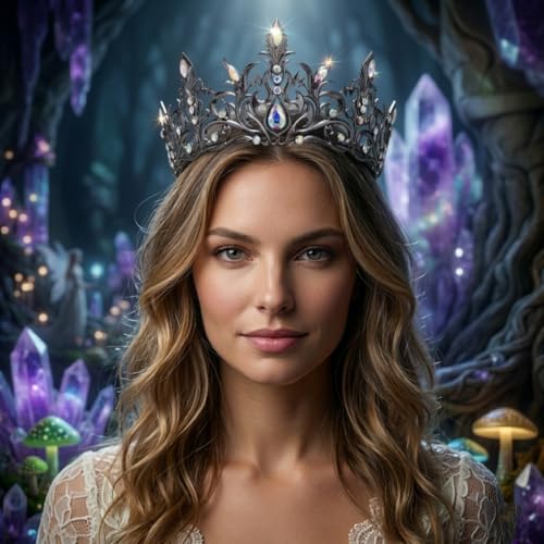 Dark Queen Gunmetal AB Crystal Tiara Crown for Women - Gothic Royal Headpiece