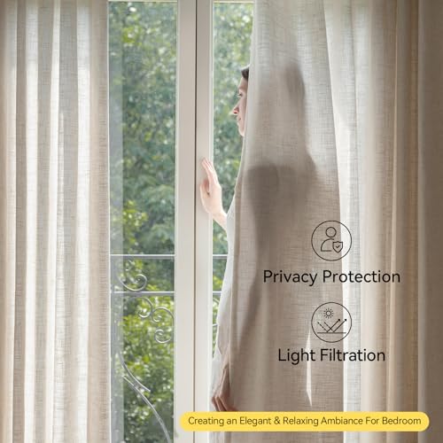 Natural Linen Pinch Pleated Curtains 90 Inch Long Set of 2 Light Filtering