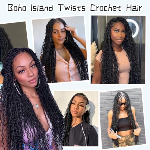 24 Inch Bohemian Senegalese Twist Crochet Hair with Curly Ends - Pre-Looped Goddess Braids for Black Women - Pack of 9, Color 1B/30#