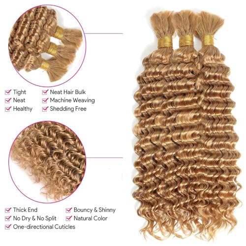 Blonde Human Braiding Hair Extensions - Deep Wave Boho 3 Bundles 18 Inch