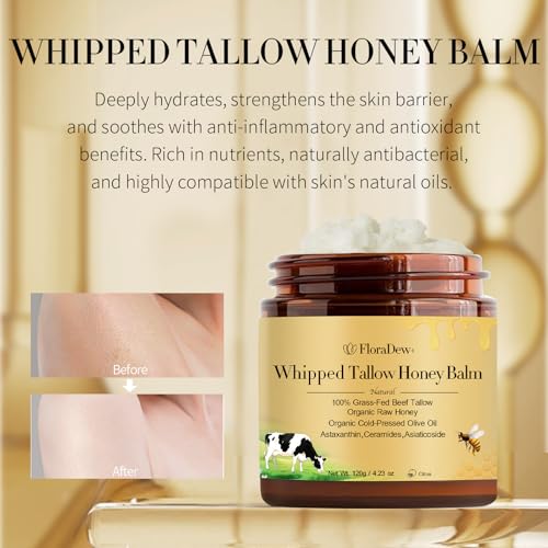 Tallow and Honey Balm - Organic Grass-Fed Beef Tallow for Skin - Moisturizer Deep Hydration for Body with Beef Tallow & Raw Honey & Infused Olive Oil 4.23 FL OZ (Citrus)