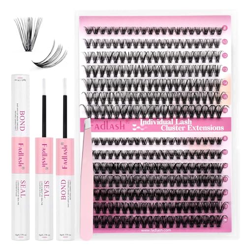 FADLASH DIY Eyelash Extension Kit, 240Pcs Lash Clusters with Lash Bond and Seal, Clusters Eyelash Applicator Tool, D Curl DIY Lash Kit (30D+40D Kit)