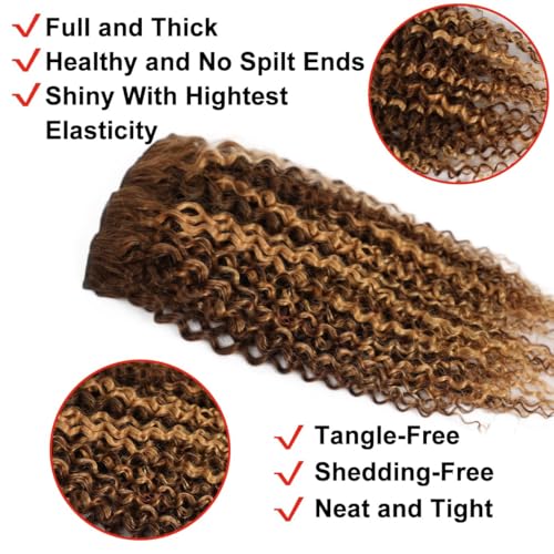 Highlight P4/27 Dark Brown to Honey Blonde Kinky Curly Clip-In Hair Extensions 14 Inch - 8Pcs, Human Hair, Brazilian Remy, Double Weft
