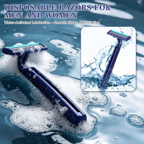120 Pack Disposable Razors Twin Blade Shavers for Men & Women Travel Hotel & Charity Use - Blue