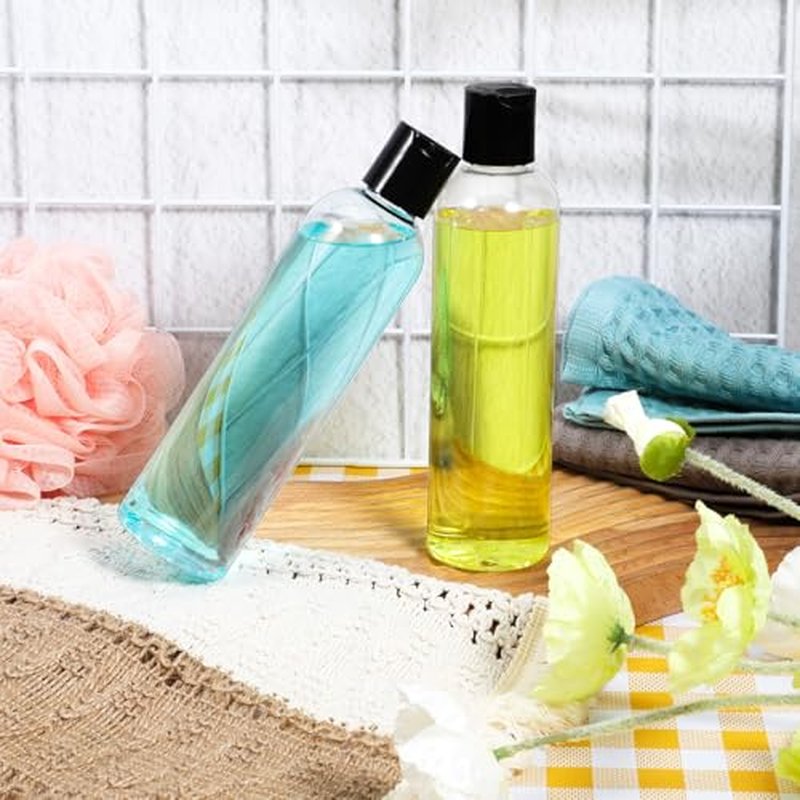24 Pcs Refillable Shampoo Travel Bottles Travel Squeeze Bottle 8 oz Plastic Bottles with Black Disc Cap Clear Squeeze Containers for Toiletries Shampoo Lotion Body Soap Cream