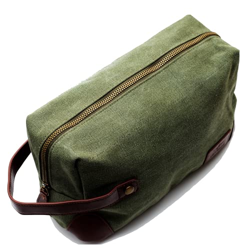 Vetelli Vintage Canvas Toiletry Bag - Green Travel Dopp Kit Waterproof & Durable