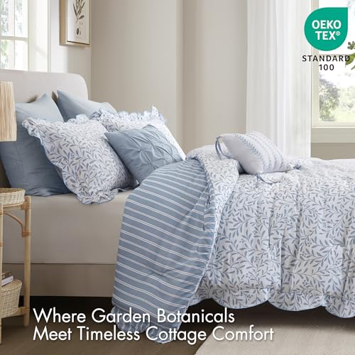 Madison Park Blue Floral Reversible King Comforter Set 5PC Bedding