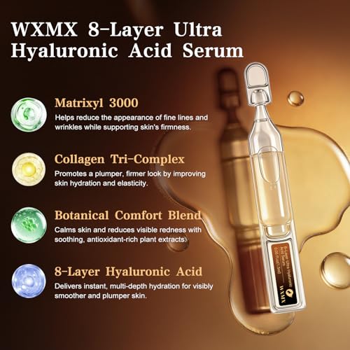 Ultra Hyaluronic Acid Serum With 8 HA Forms + Matrixyl 3000, Collagen Tri - Complex & Peptide, Multi - Layer Hydration Anti-Aging Serum, Hyaluronic Acid Serum for Face (0.05 Fl Oz (Pack of 30))