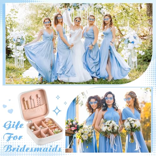 Bridesmaid Proposal Gift Set with White and Blue Accessories - Satin Scrunchies, Jewelry Boxes, Heart Sunglasses, Hair Clips