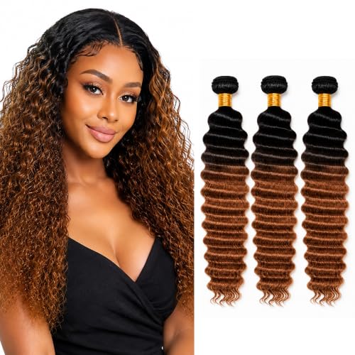 Biliisyff Ombre Deep Wave Human Hair Bundles 8-12 Inch T1B/30 Brown Variation