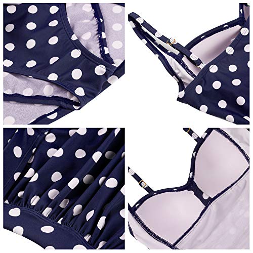 Joyaria Women's Tummy Control One-Piece Swimsuit with Skirt Navy Polka Dot
