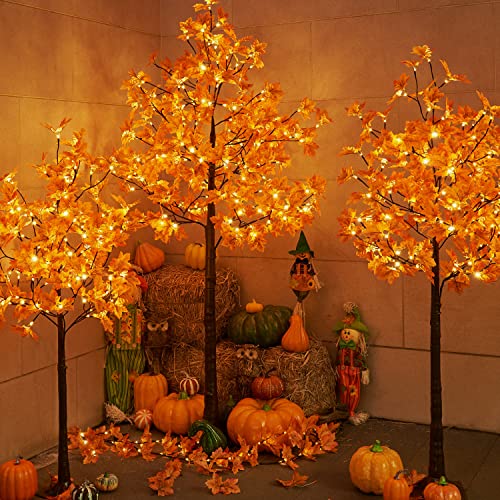 7FT LED Lighted Maple Tree - Fall Harvest Thanksgiving Decor with 208 Warm White Lights
