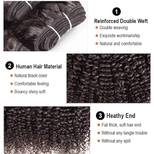 Afro Kinky Curly Human Hair Bundles 18 Inch Natural Color - Mongolian Style, 1 Bundle with Wig Cap & Eyelashes - Afro Curly Black